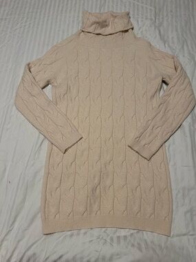 Soft Cable-Knit Turtleneck Sweater Dress - Cream